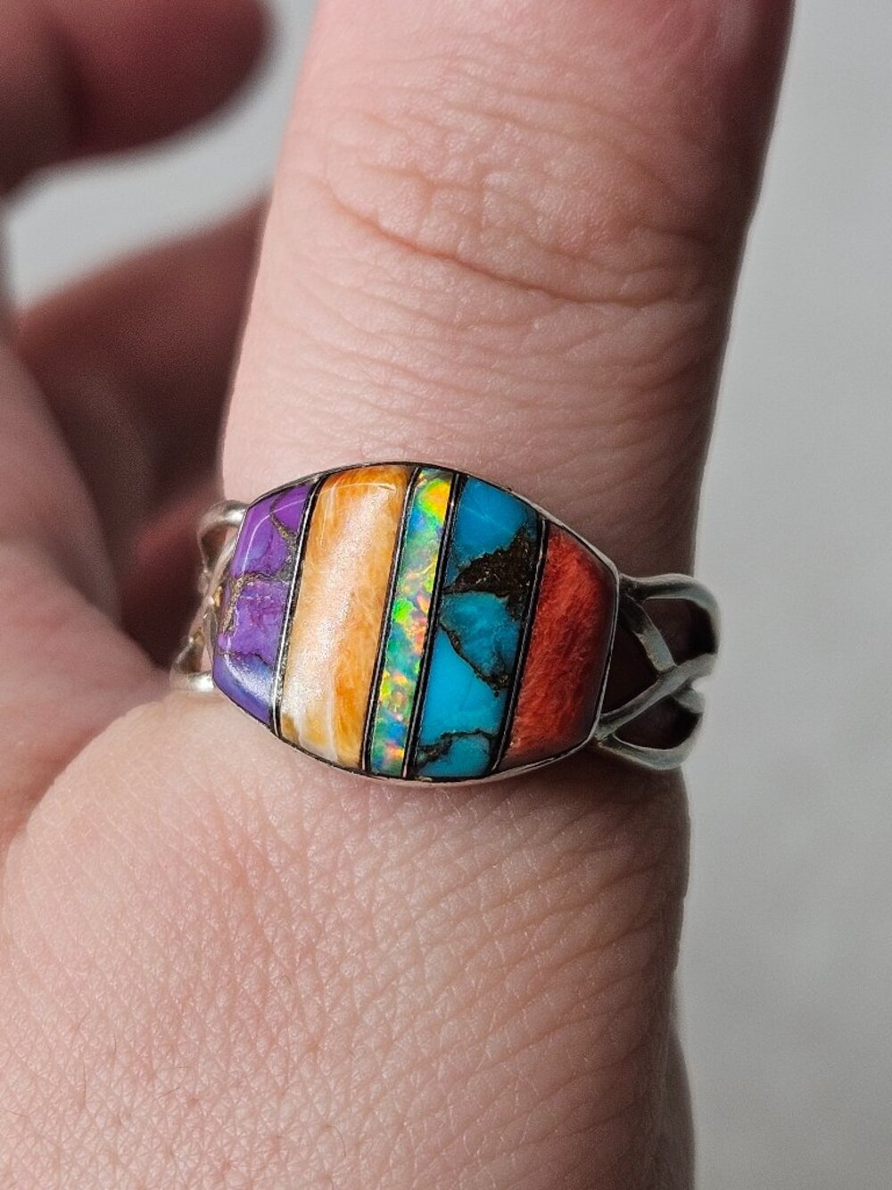Vintage 925 Sterling Silver Philippines Multi Stone Turquoise Cocktail Ring